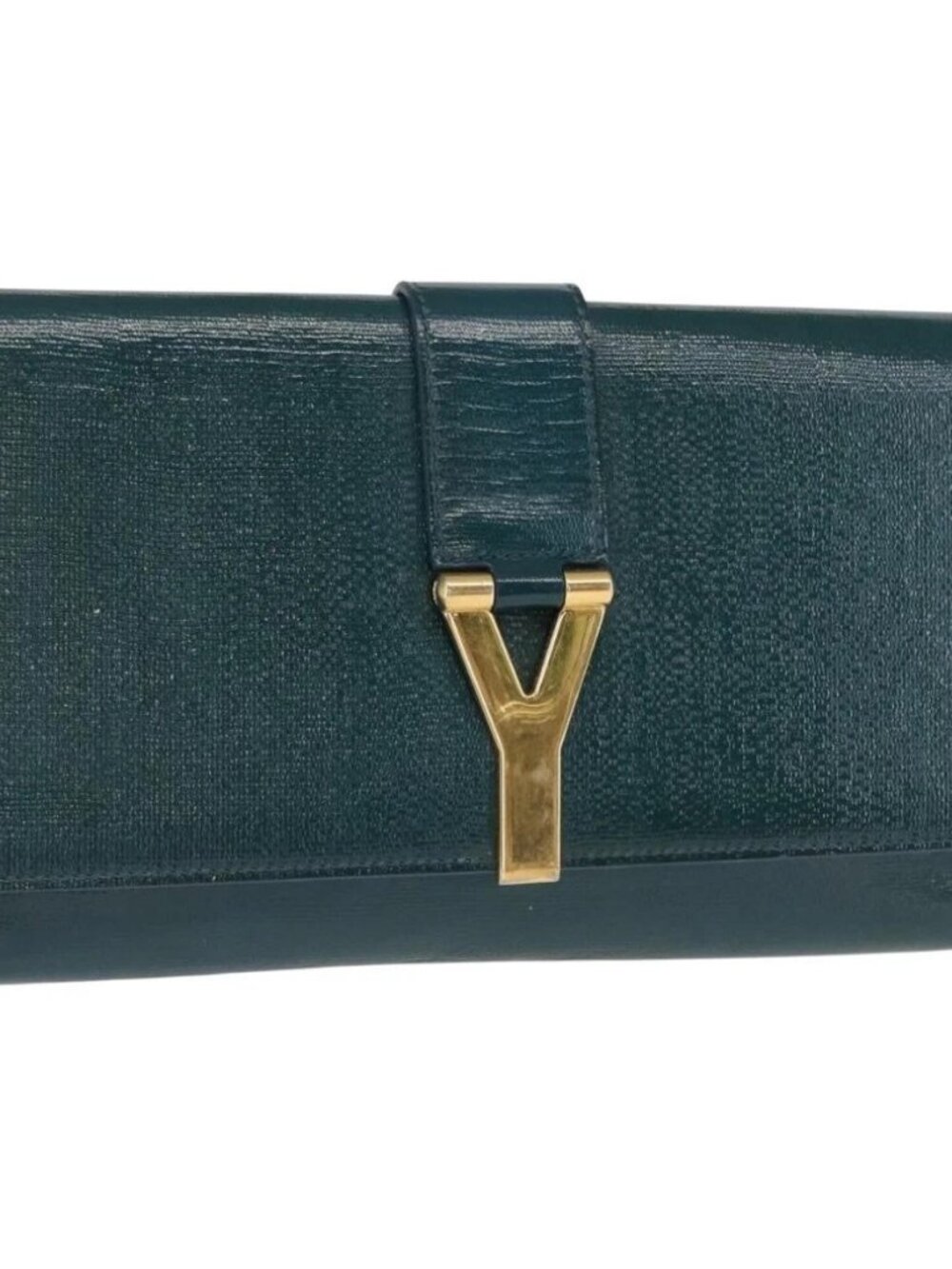 SAINT LAURENT Y Line Clutch Bag Patent leather Green Gold Auth 163062 - Picture 2 of 16